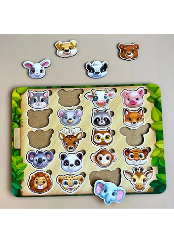 Деревянный пазл-сортер "Мордочки" мордочки животных 1х24х33 см Ubumblebees (260498982)