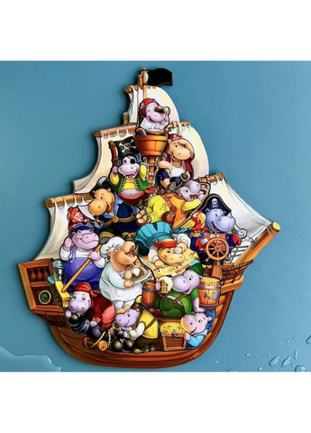 Дерев'яний пазл-вкладиш "Бегемотики-пірати", 13 бегемотиків 1х27х31 см Ubumblebees (260499797)