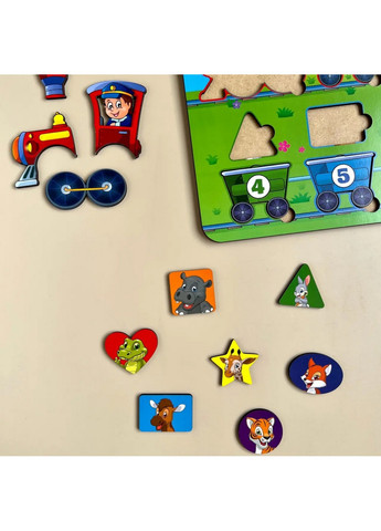 Деревянный пазл "Геометрические фигуры" сортер-паровоз 1х30х23 см Ubumblebees (260512790)