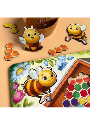 Дерев'яний пазл-вкладиш "Веселі бджілки" сортер-тетрис 1х31х23 см Ubumblebees (260513816)