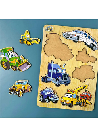 Дерев'яний пазл-вкладиш "Машинки-великий", 7 елементів 1х23х33 см Ubumblebees (260514445)