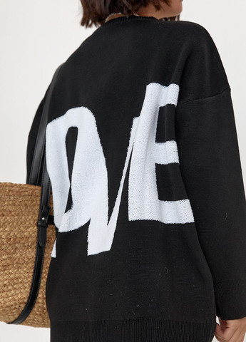 Черный демисезонный удлиненная женская кофта с надписью на спине love Lurex