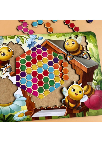 Деревянный пазл-вкладыш "Веселые пчелки" сортер-тетрис 1х31х23 см Ubumblebees (260531502)
