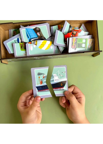 Настольная развивающая игра-пазл "Виды транспорта", 12 картинок-половино 4,5х25х9,5 см Ubumblebees (260530454)