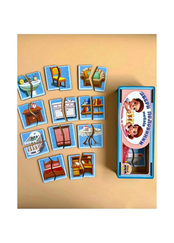 Настольная развивающая игра-пазл "Мебель", 12 картинок-половинок 4,5х25х9,5 см Ubumblebees (260532533)