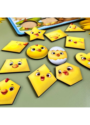 Деревянный пазл-вкладыш "Цыплята" геометрические фигуры 1х31х23 см Ubumblebees (260532534)