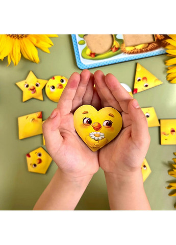 Деревянный пазл-вкладыш "Цыплята" геометрические фигуры 1х31х23 см Ubumblebees (260532534)