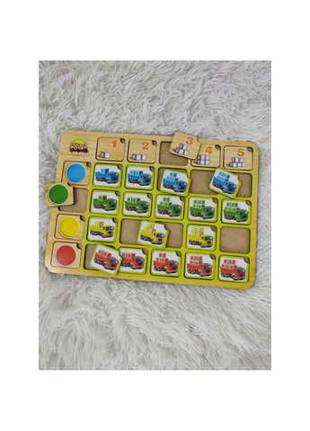 Дерев'яний пазл-сортер "Вантажівки" колір та рахунок 24х33 см Ubumblebees (260530460)