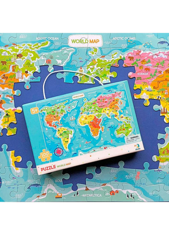 Дитячий пазл "Карта Світу", 100 елементів 28х18х7 см Dodo (260532320)