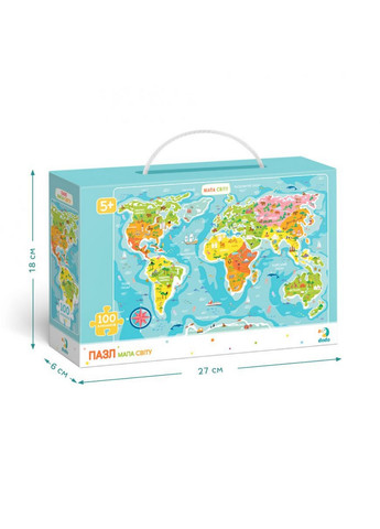Дитячий пазл "Карта Світу", 100 елементів 28х18х7 см Dodo (260532320)