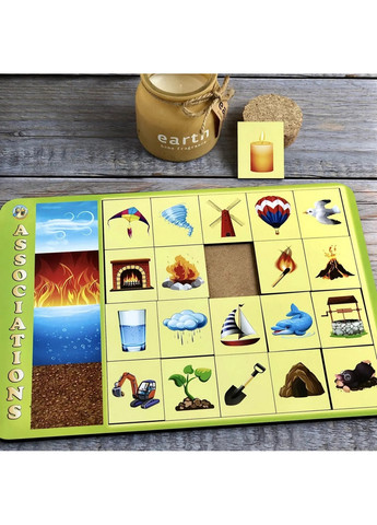 Дерев'яний пазл-вкладиш "Асоціації – стихії", 20 плашок 1х31х23 см Ubumblebees (260530467)