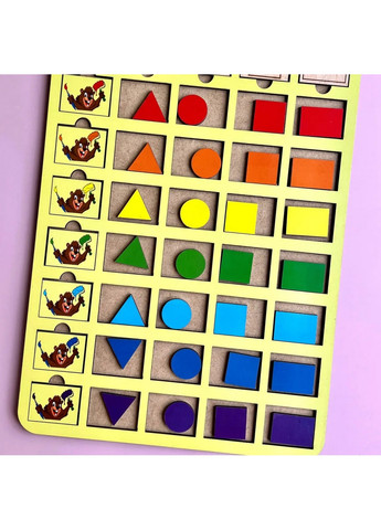 Деревянный пазл-вкладыш "Бобры-маляры – 2" геометрические фигуры 1х24х33 см Ubumblebees (260530462)