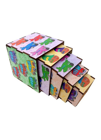 Дерев'яні кубики-пірамідка "Транспорт", 5 кубиків 9х9х9 см Ubumblebees (260531518)