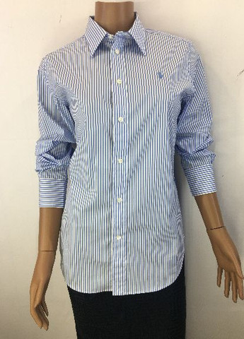 Голубой классическая рубашка в полоску Ralph Lauren с длинным рукавом