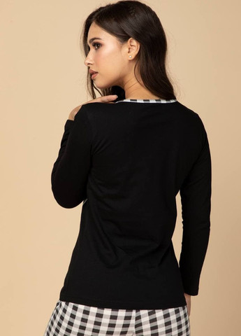Черная всесезон женская хлопковая пижама кофта + брюки No Brand