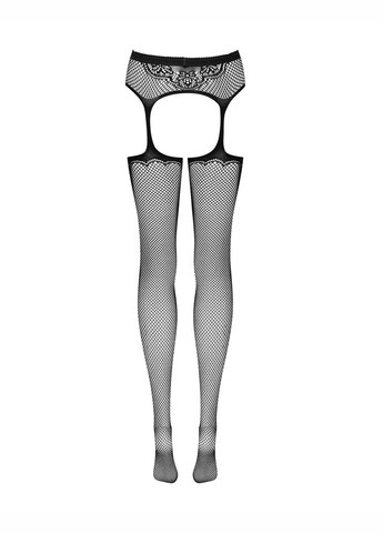 Сетчатые чулки-стокинги с узором на ягодицах Garter stockings S232 S/M/L, черные, имитация Obsessive (260603124)