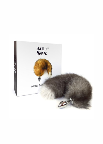 Металлическая анальная пробка с хвостом из натурального меха Art of Sex size M Artctic fox Lux Active (260603298)