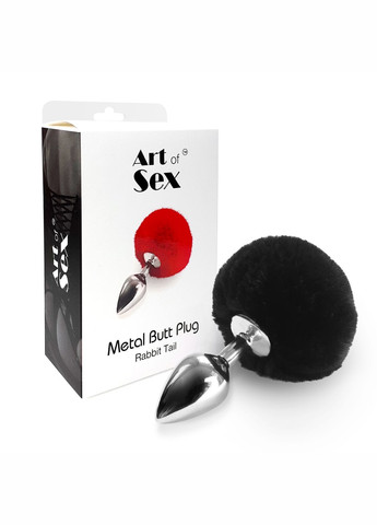 Металевий анальний затор М Art of Sex - Metal Butt plug Rabbit Tail, Чорний Wooomy (260603305)