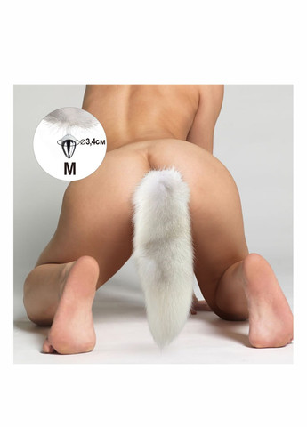 Металлическая анальная пробка с хвостом из натурального меха Art of Sex size M White fox Lux Active (260603299)
