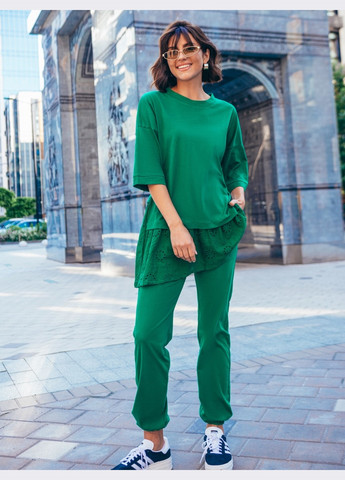 костюм с брюками и удлинённой кофтой зеленый Dressa (260616811)
