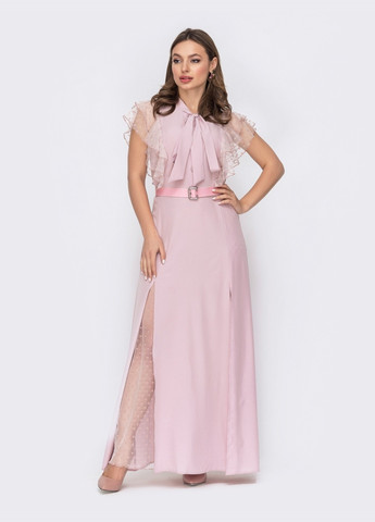 Розовое розовое платье с воротником-аскот и рукавом "крылышко" Dressa