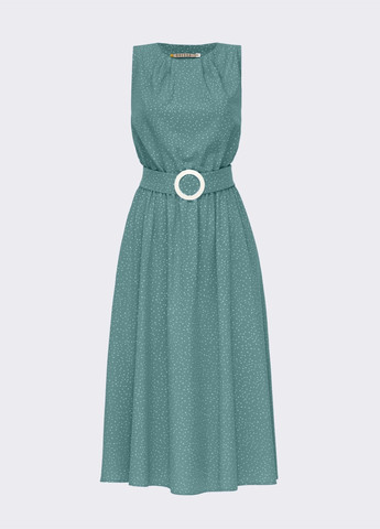 Бирюзовое расклешенное платье в горошек с напуском по талии бирюзовое Dressa