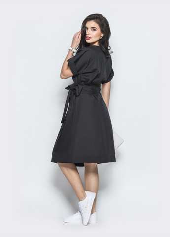 Черное платье свободного кроя с поясом в комплекте Dressa