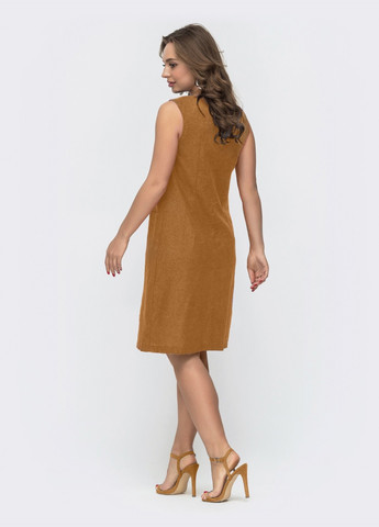 Горчичное платье горчичного цвета прямого кроя с карманами Dressa