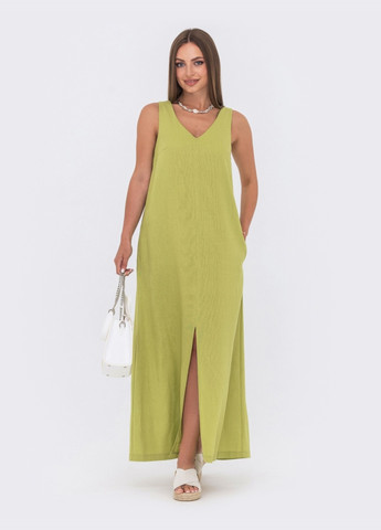 Зелена лляна сукня-максі з вирізами по спині зелена Dressa