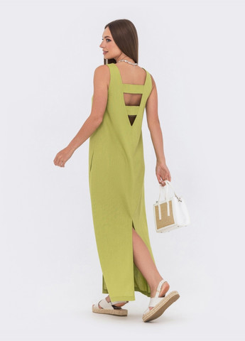 Зеленое льняное платье-макси с вырезами на спине зеленое Dressa
