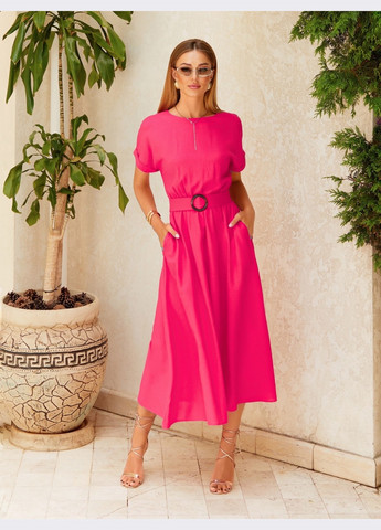 Розовое расклешенное платье с напуском по талии розовое Dressa