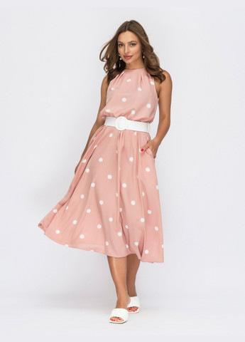 Розовое розовое платье в горох с американской проймой Dressa