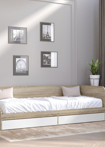 Односпальне ліжко з ящиками Соната-800 80х190 см дуб сонома + білий (EVR-2109) Еверест (260623603)