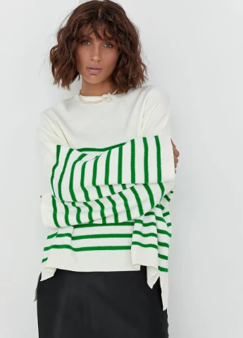 Зелений демісезонний жіночий джемпер oversize у смужку Lurex