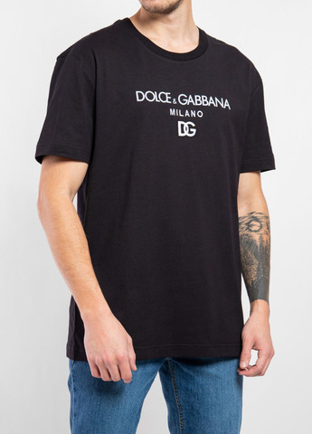 Черная черная футболка с вышитым логотипом Dolce & Gabbana