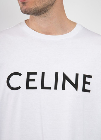 Белая белая футболка oversize с логотипом Celine