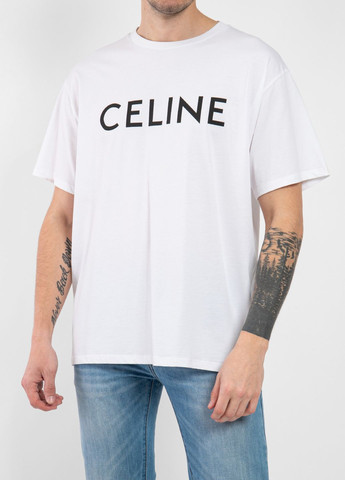 Белая белая футболка oversize с логотипом Celine