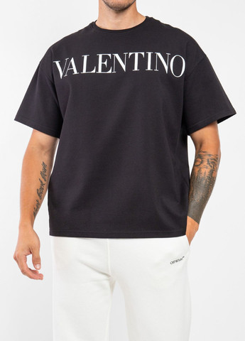 Черная белая хлопковая футболка с логотипом Valentino