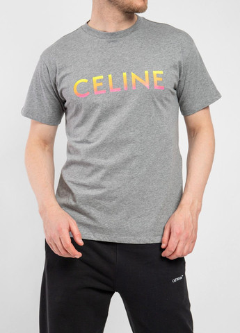 Серая белая футболка с логотипом Celine