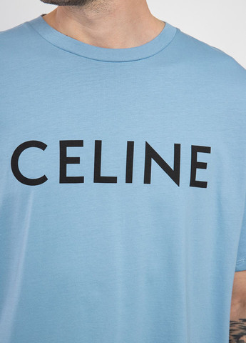 Голубая белая футболка oversize с логотипом Celine