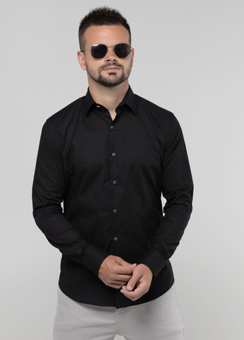 Черная повседневный рубашка однотонная Redpolo