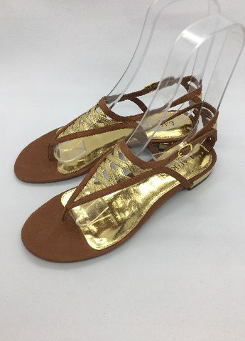 Золотые босоножки Ralph Lauren на низком каблуке с ремешком американские