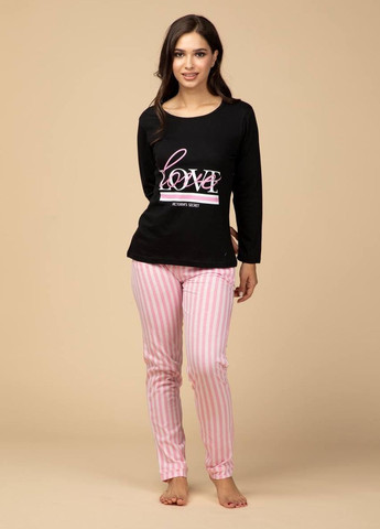 Черная всесезон женская хлопковая пижама кофта + брюки No Brand