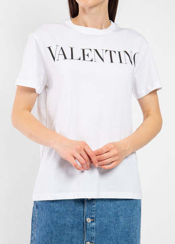 Белая летняя белая футболка с логотипом Valentino