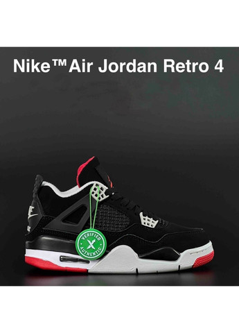Черные демисезонные мужские кроссовки черные с красным «no name» Nike Air Jordan 4 Retro
