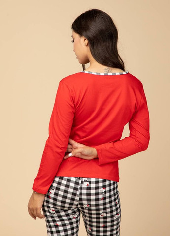 Красная всесезон женская хлопковая пижама кофта + брюки No Brand