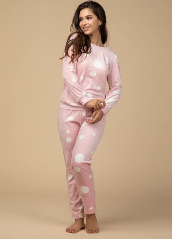 Светло-розовая всесезон женский велюровый костюм - пижама кофта + брюки No Brand