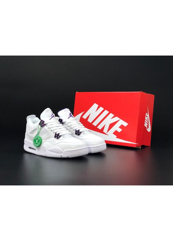 Белые демисезонные женские кроссовки белые с фиолетовым «no name» Nike Air Jordan 4 Retro