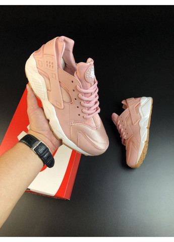Розовые демисезонные женские кроссовки розовые с белым «no name» Nike Huarache