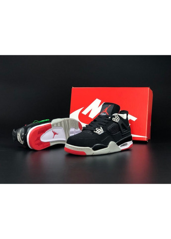Черные демисезонные женские кроссовки черные с красным «no name» Nike Air Jordan 4 Retro